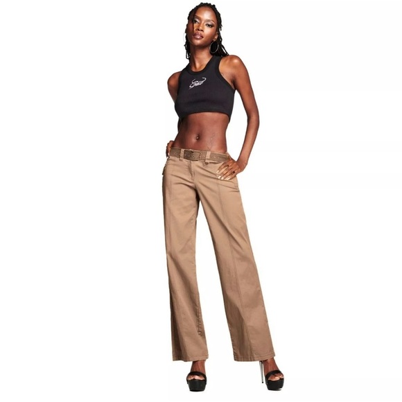 I.AM.GIA Womens Jordan Wide Leg Belted Pants Size Medium Tan Cotton Blend NWT - Picture 1 of 10